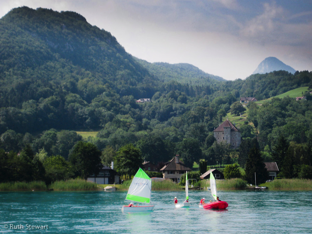 Small boats on Lac d'Annecy, near Duingt